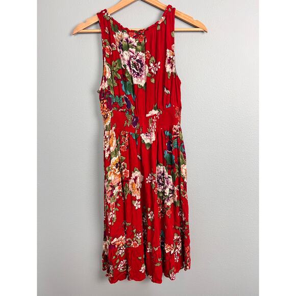 Bila Womens M Dress Floral Smocked Peasant Bohemian Sundress Festival Boho Flowy - Picture 3 of 9